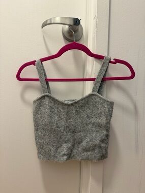 Zara Gray Ribbed Knit Cropped Tank